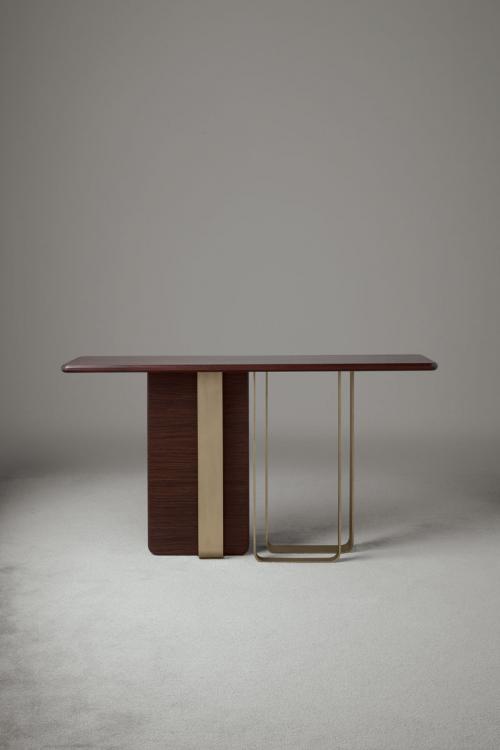 Saint Germain console in Moka Oak finish and with bronze metal base