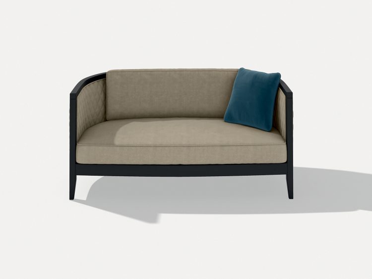 Saten sofa with Black finish structure and covered in leather