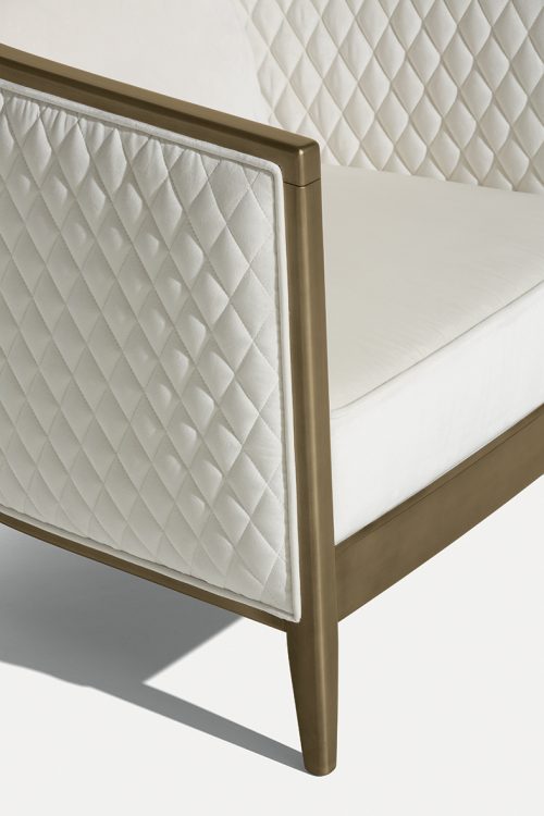 Saten armchair with bronze lacquered finish structure and covered in velvet