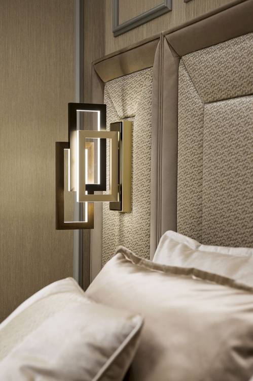 Nights in champagne satin with Edge lighting collection.