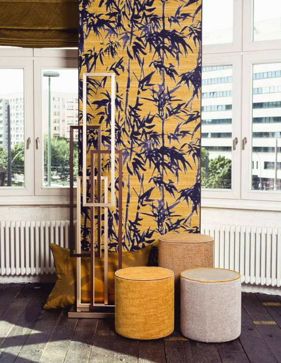 Muffin ottomans and Edge floor lamp