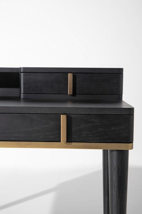 Dama writing desk - Black Oak finish - bronze metal details