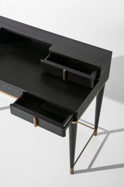 Dama writing desk - Black Oak finish - bronze metal details