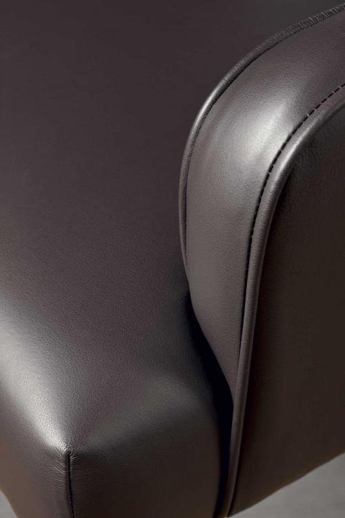 Isabey armchair in Moka Oak finish and covered in leather