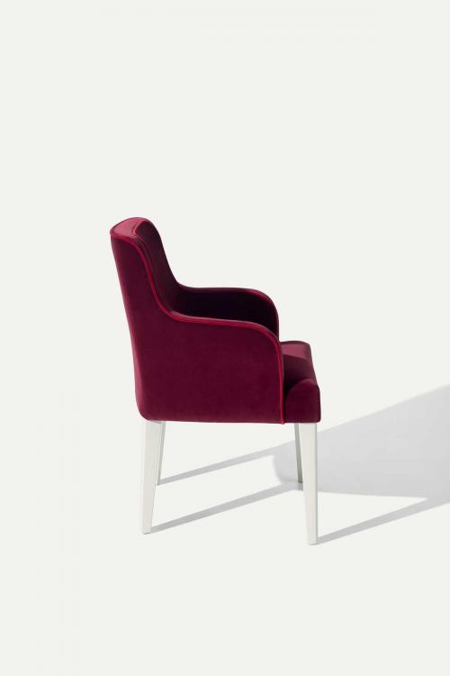 Isabey armchair in Bianco lacquered finish and covered in velvet