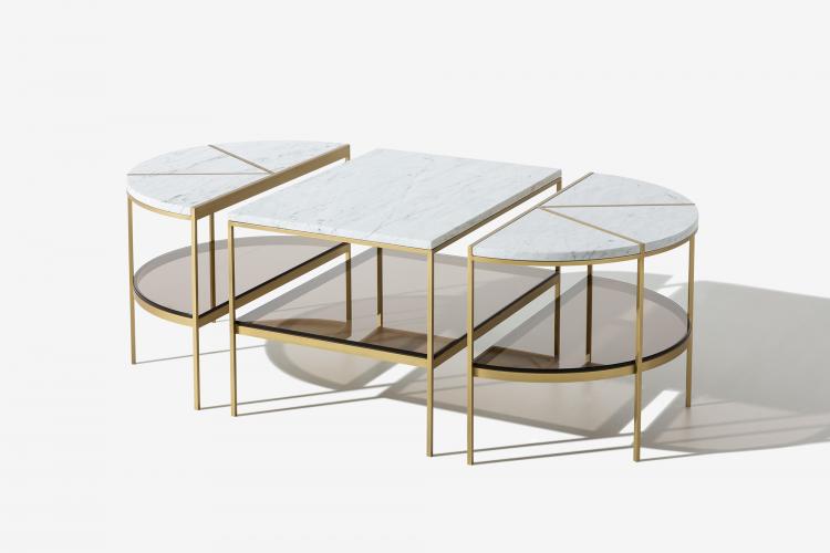 Morgan coffee tables with marble top and bronze metal structure