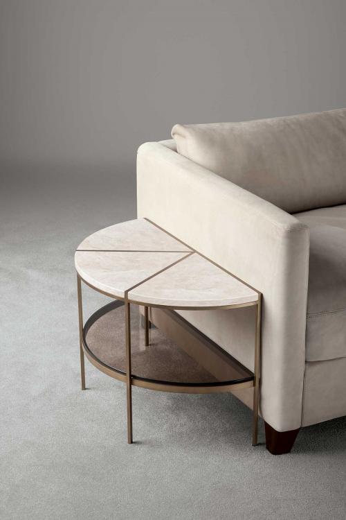 Morgan half-moon side table with marble top and bronze metal structure