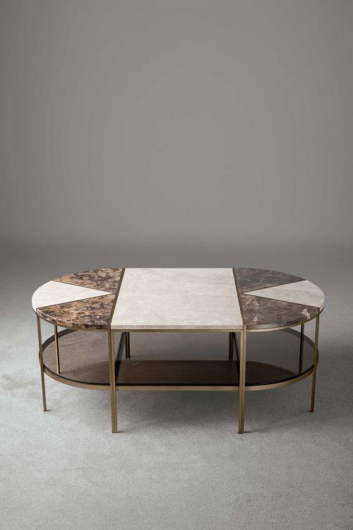 Morgan coffee tables with marble top and bronze metal structure