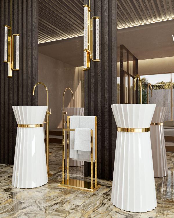 Plissé free-standing washbasin - white/gold version