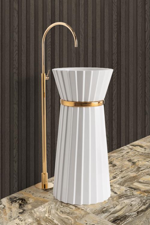 Plissé free-standing washbasin - white/gold version
