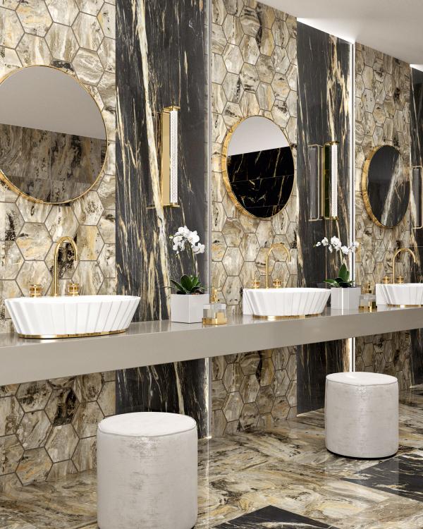 Plissé countertop washbasin - white/gold version
