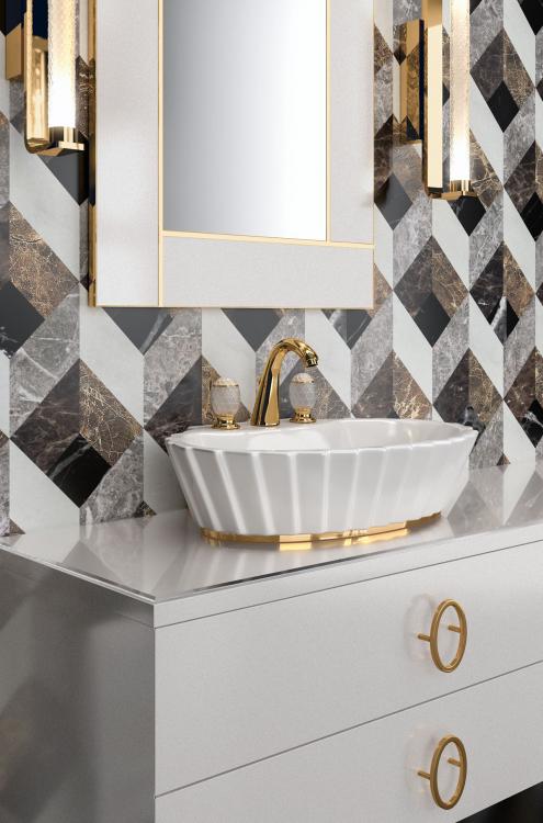 Plissé countertop washbasin - white/gold version