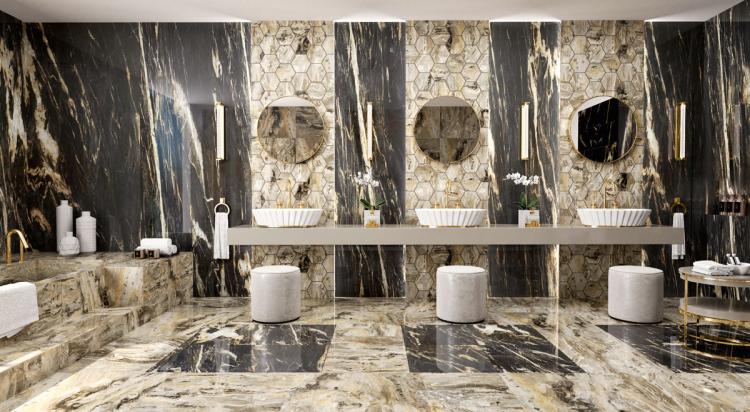 Plissé countertop washbasin - white/gold version