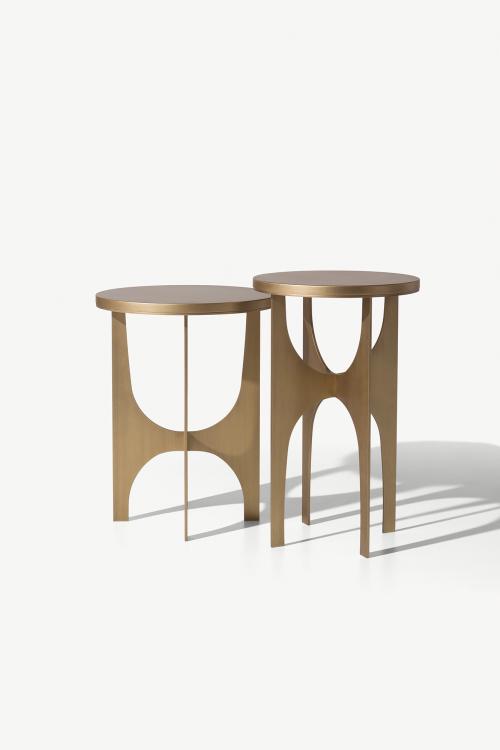 Sullivan side tables with bronze lacquered top and bronze metal base