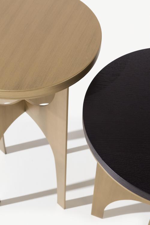 Sullivan side tables with top in bronze finish and Black Oak finish