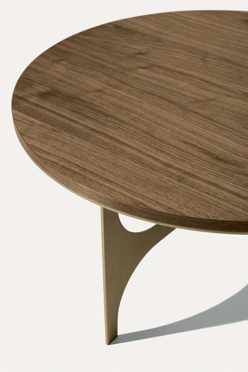 Sullivan coffee table with top Walnut finish and bronze metal base