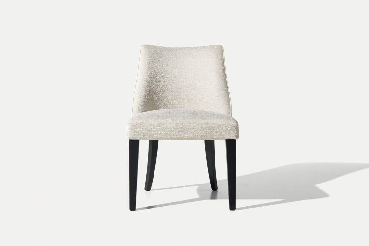 Musa chair with Moka Oak legs and covered in fabric and leather