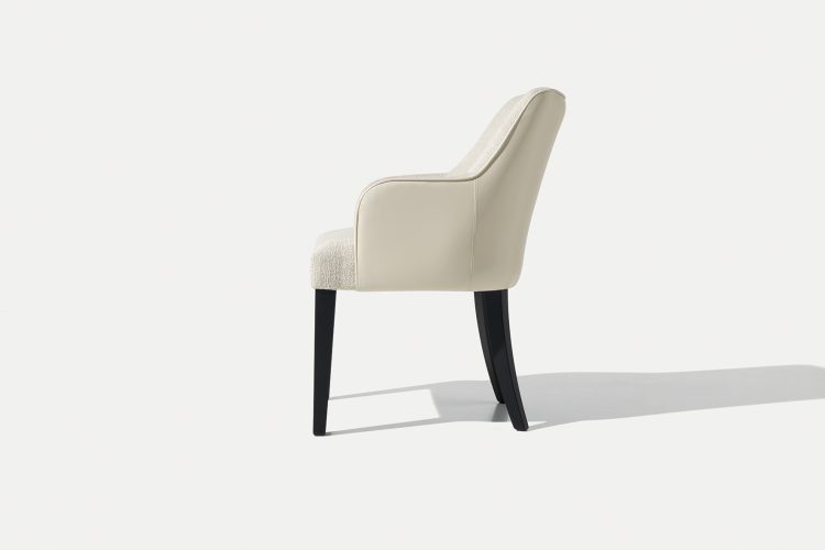 Musa armchair with Moka Oak legs and covered in fabric and leather