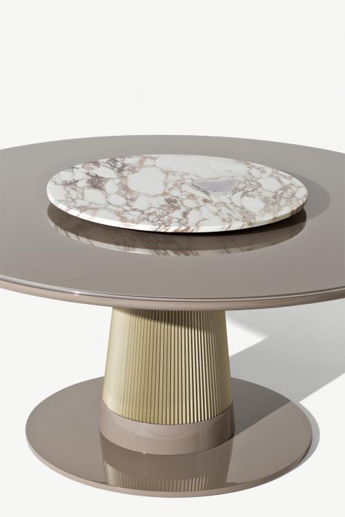 Стол Turner - круглая версия, отделка Vulcano, рифлёный декор с бронзовым покрытием, поворотный диск из мрамора