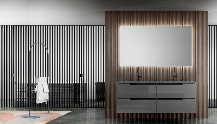 Profilo vanity unit, Medium Grey finish, Maya integrated glass top, Dalì Full mirror