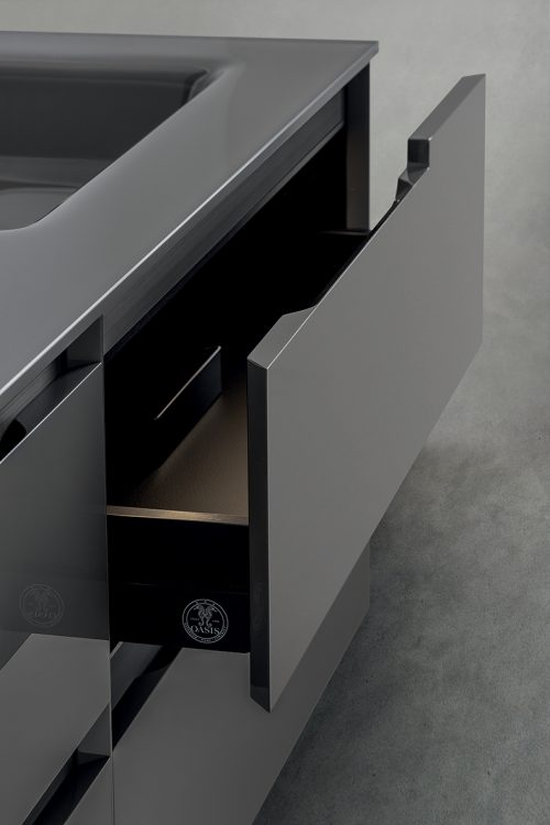 Profilo vanity unit, Medium Grey finish, Maya integrated glass top, Dalì Full mirror