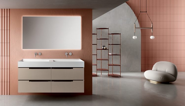 Profilo vanity unit, Tortora finish, Rebel countertop washbasin,, Dalì Full mirror