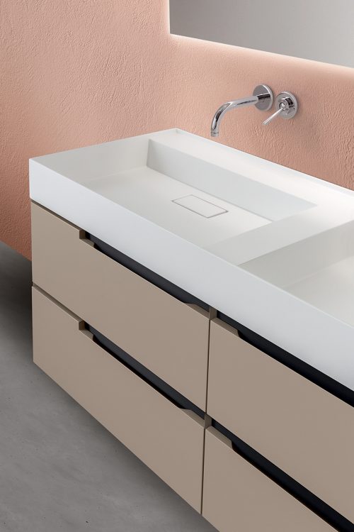 Profilo vanity unit, Tortora finish, Rebel countertop washbasin,, Dalì Full mirror