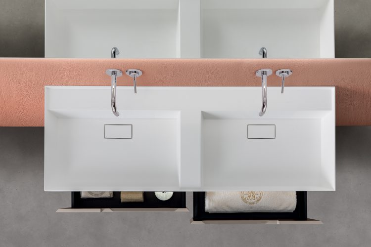 Profilo vanity unit, Tortora finish, Rebel countertop washbasin,, Dalì Full mirror