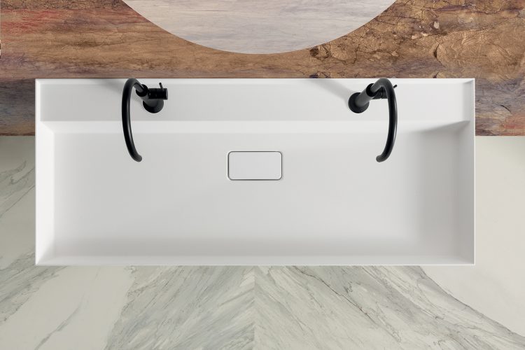 Profilo vanity unit, Cobalto finish, Rebel suspended washbasin, Joyce mirror