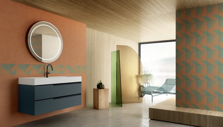 Profilo vanity unit, Petrolio finish, Rebel countertop washbasin, Dream mirror