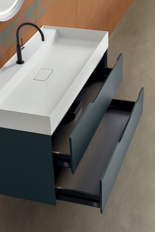 Profilo vanity unit, Petrolio finish, Rebel countertop washbasin, Dream mirror