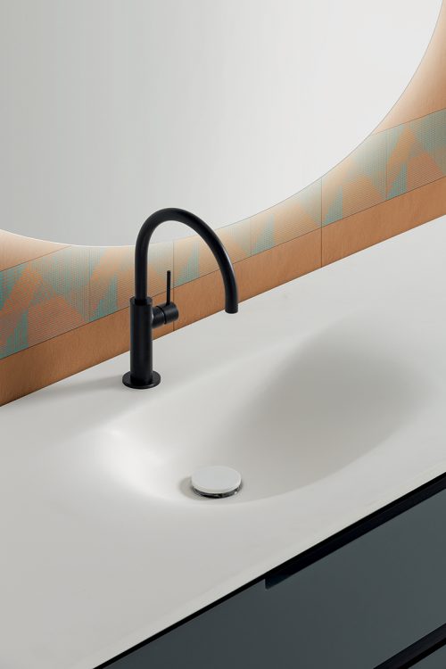 Profilo vanity unit, Petrolio finish, Drop integrated washbasin, Joyce mirror