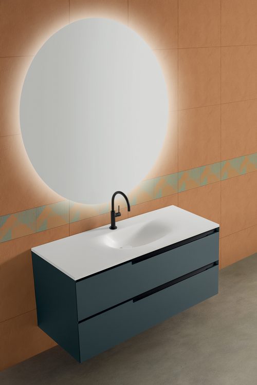 Profilo vanity unit, Petrolio finish, Drop integrated washbasin, Joyce mirror