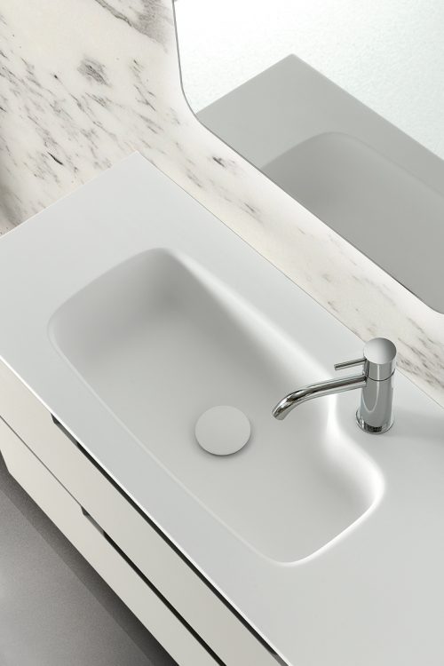 Profilo vanity unit, Bianco finish, Tray integrated washbasin, Freud mirror, tall unit