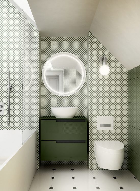 Profilo vanity unit, Forest finish, glass top with Jenny countertop washbasin, Dream mirror