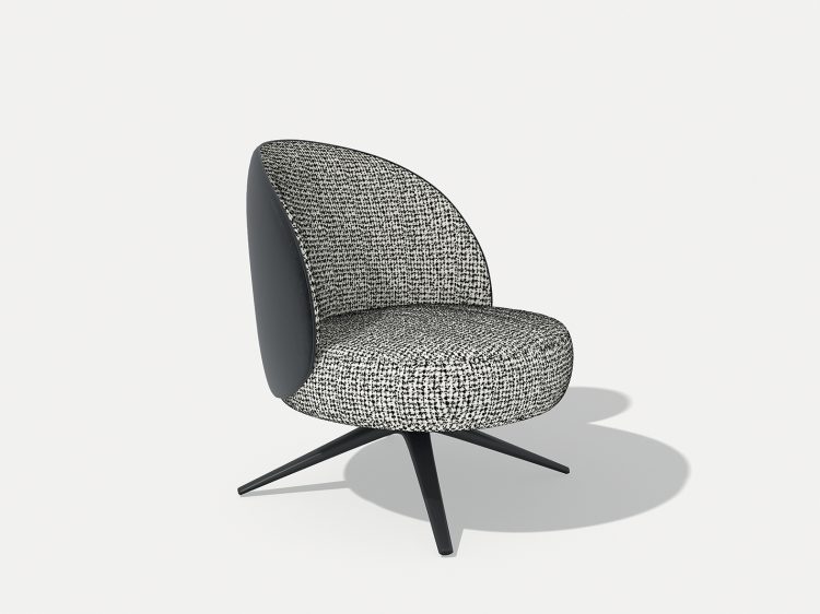 Sophie swivel armchair covered in fabric and leather