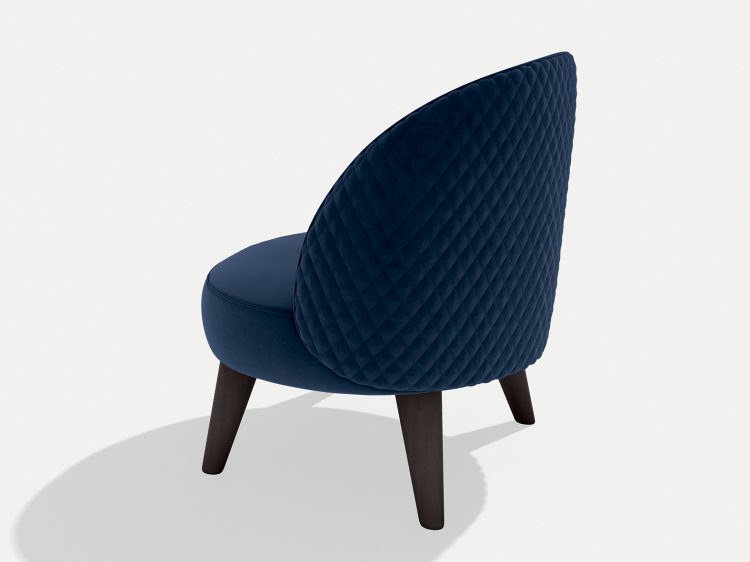 Sophie armchair with Moka Oak base and covered in velvet