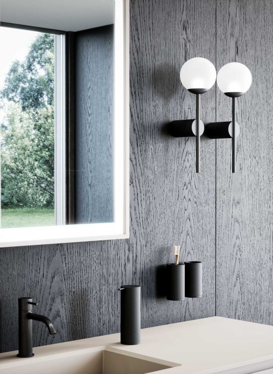 My Sun mirror, Lume wall lamps, Defilè accessories in black finish