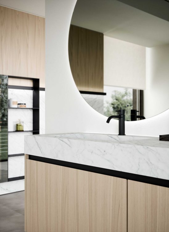 Top in Statuarietto porcelain stone with Rock integrated washbasin