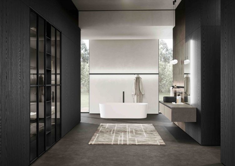 Mizar bathtub in matt white lightfeel, Alu tall units