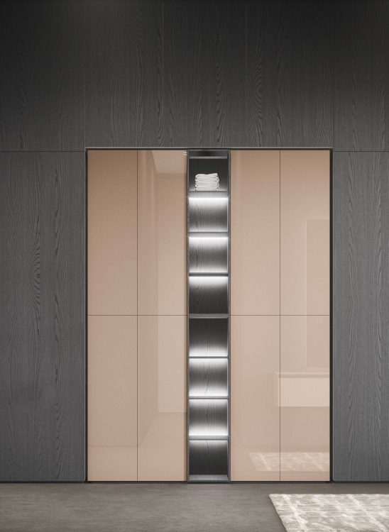 Cube tall units in Glossy Avana lacquered finish