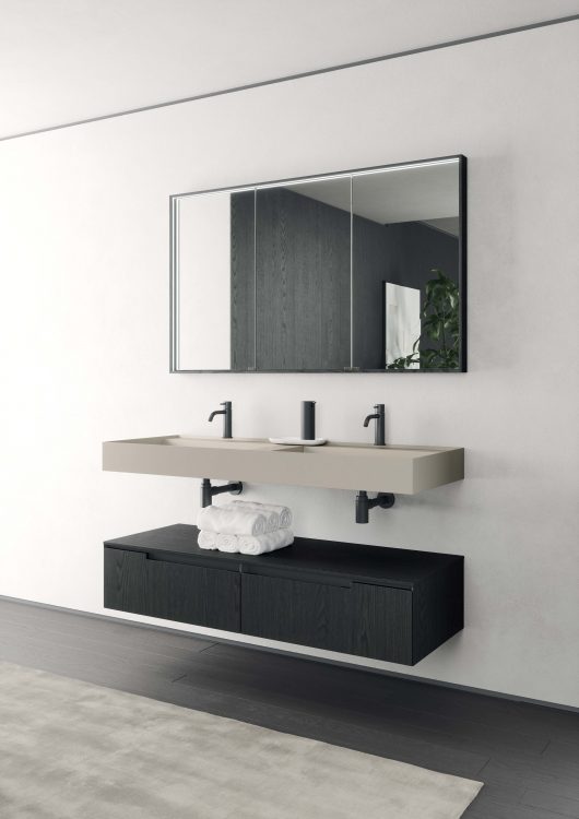 Rebel wall-hung washbasin in Tortora Elegance colored Lightfeel