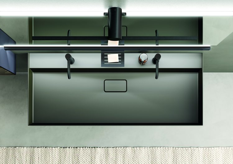 Rebel countertop washbasin in Verde Muschio colored Lightfeel