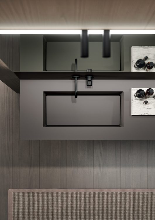 Integrated Hanna basin and matching back-splash Fenix London Grey finish