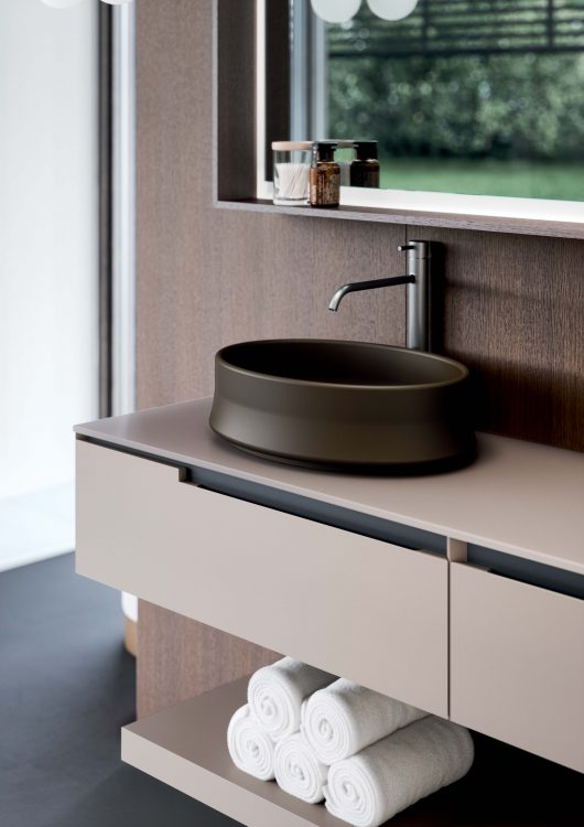 Volcano countertop basin in Lightfeel in Fango finish