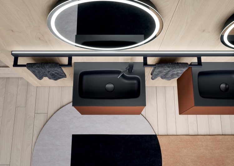 Top with Tray integrated washbasin in Nero Lavagna colored Purefeel