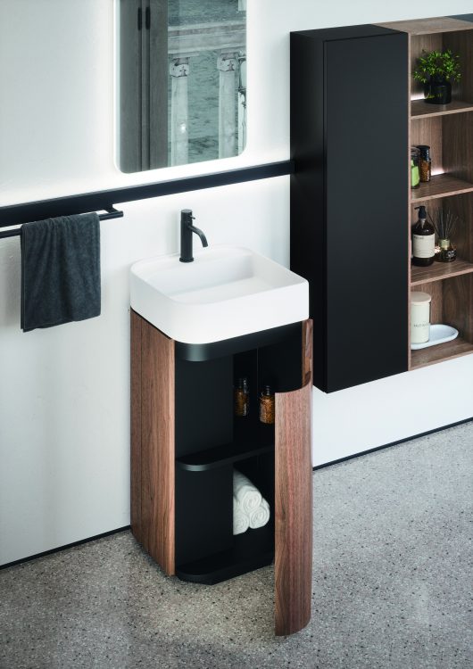 Freestanding unit in walnut with Leaf countertop washbasin