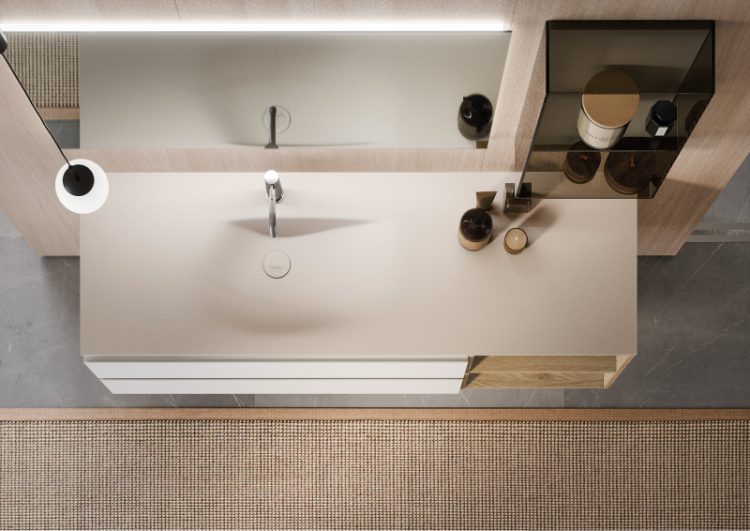 Top in matt White Lightfeel with Drop integrated washbasin 