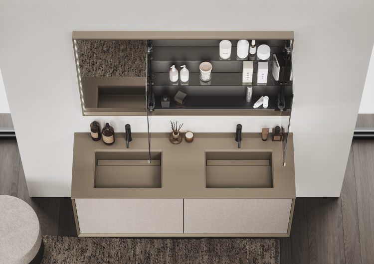 Top with Cut integrated washbasin in Castoro coloured Purefeel