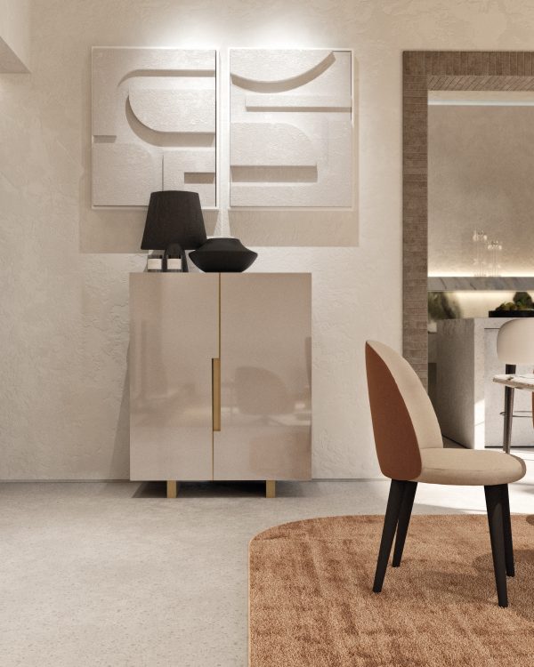 Bristol high sideboard in Avana finish, bronze details 